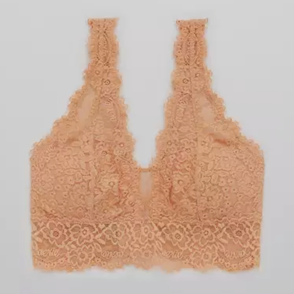 Aerie Eyelash Lace Plunge Bralette, Medium, Tan